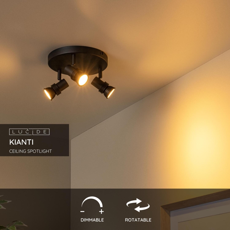 Lucide KIANTI - Ceiling spotlight - Ø 21 cm - 3xGU10 - Black